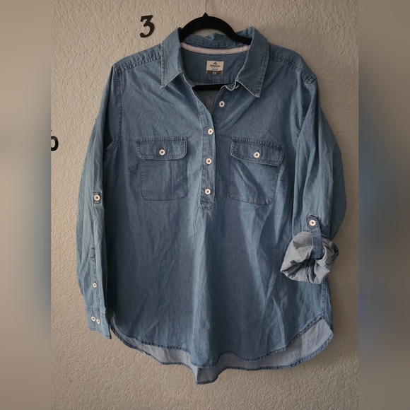 Tops - Ridgecut Women's Long Sleeve Denim Popover, Medium Wash, Size 2X/XL